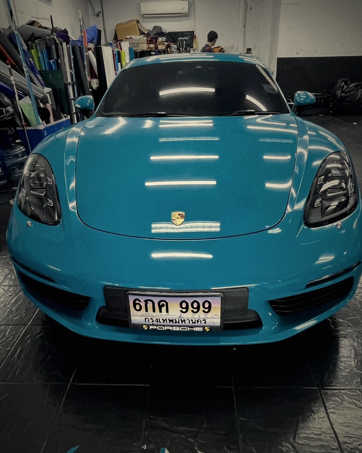 Porsche 718 Cayman wrapped in sky blue