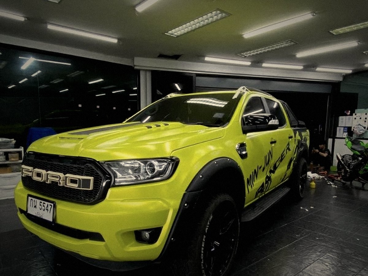 Ford Ranger wrapped in neon yellow